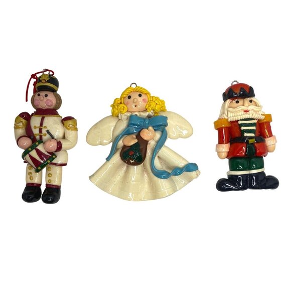 Vintage Salt & Bread Dough Christmas Ornament Holiday Lot of 7 Santa Angel Soldi - Picture 2 of 12